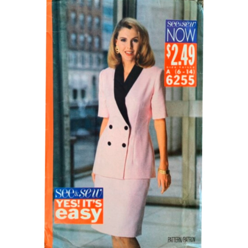 Vintage See & Sew 6255 -Double Breasted, Semi-Fitted Jacket & Straight Skirt